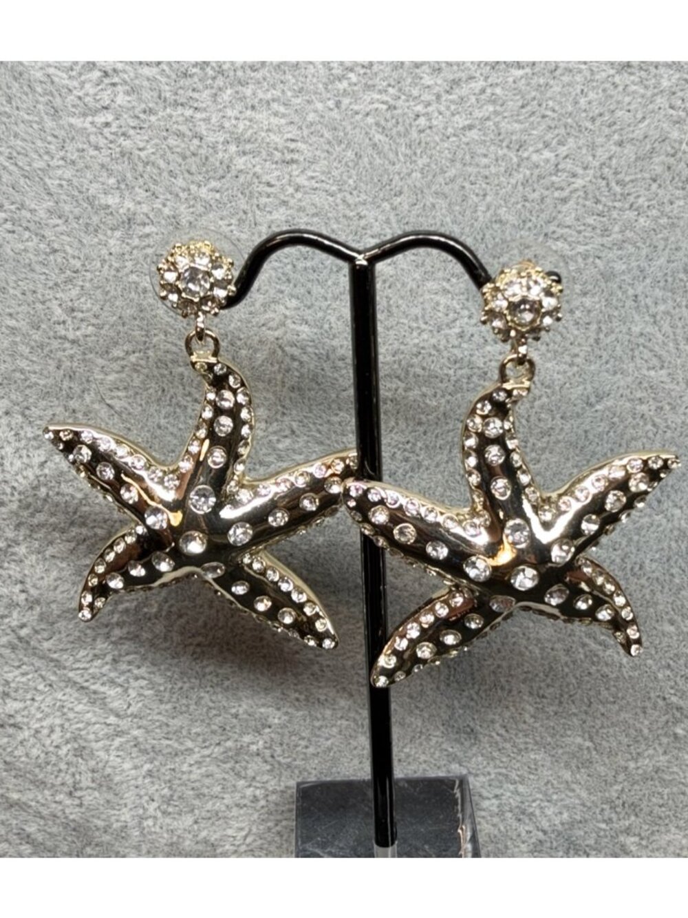 J. Crew Starfish Dangle Earrings Gold Tone Clear Rhinestones Coastal Statement